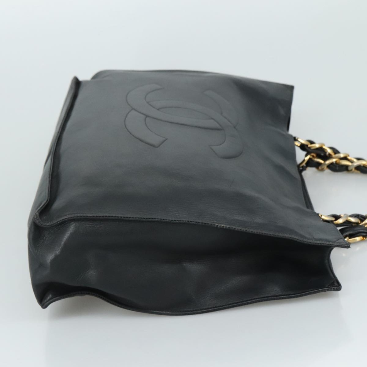 CHANEL Chain Tote Bag Leather Black Gold CC bs21542