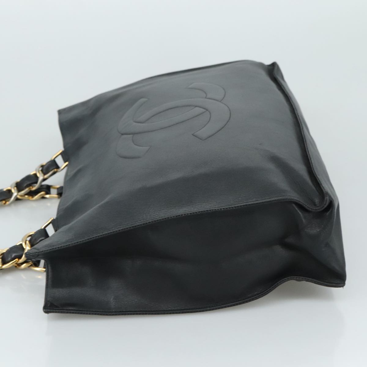 CHANEL Chain Tote Bag Leather Black Gold CC bs21542