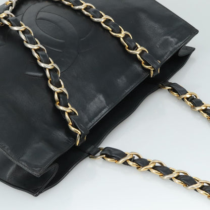 CHANEL Chain Tote Bag Leather Black Gold CC bs21542