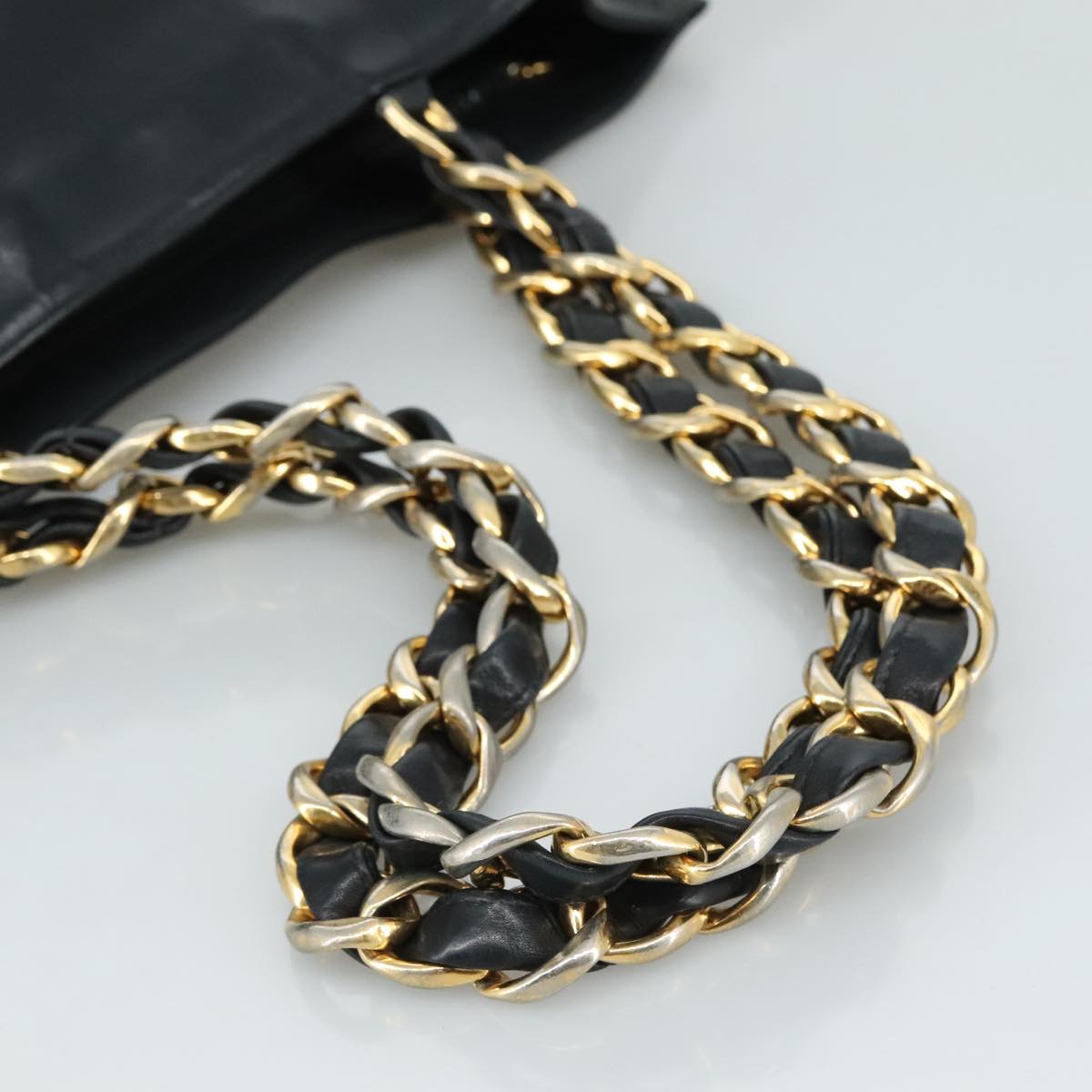CHANEL Chain Tote Bag Leather Black Gold CC bs21542
