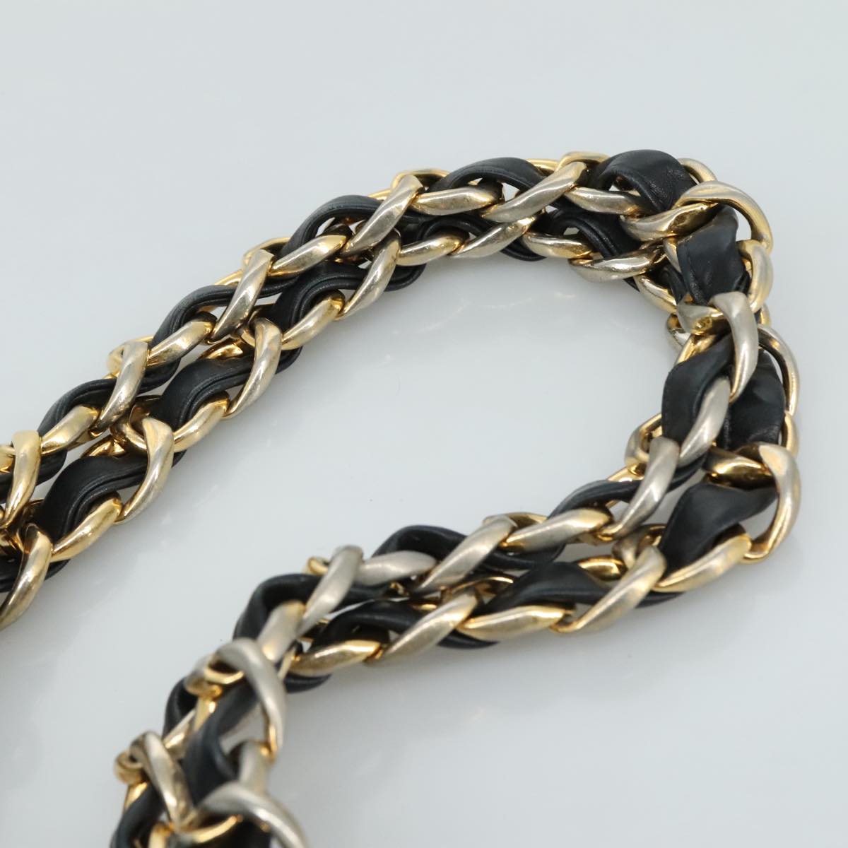 CHANEL Chain Tote Bag Leather Black Gold CC bs21542