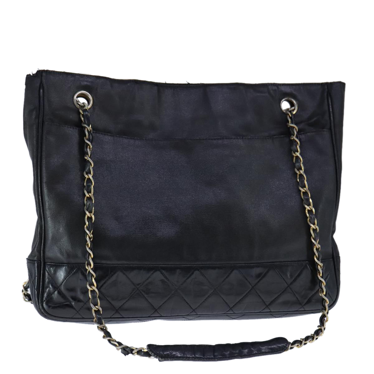 CHANEL Chain Tote Bag PVC Leather Black Gold CC bs21543