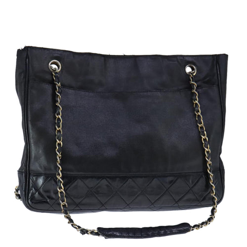 CHANEL Chain Tote Bag PVC Leather Black Gold CC bs21543
