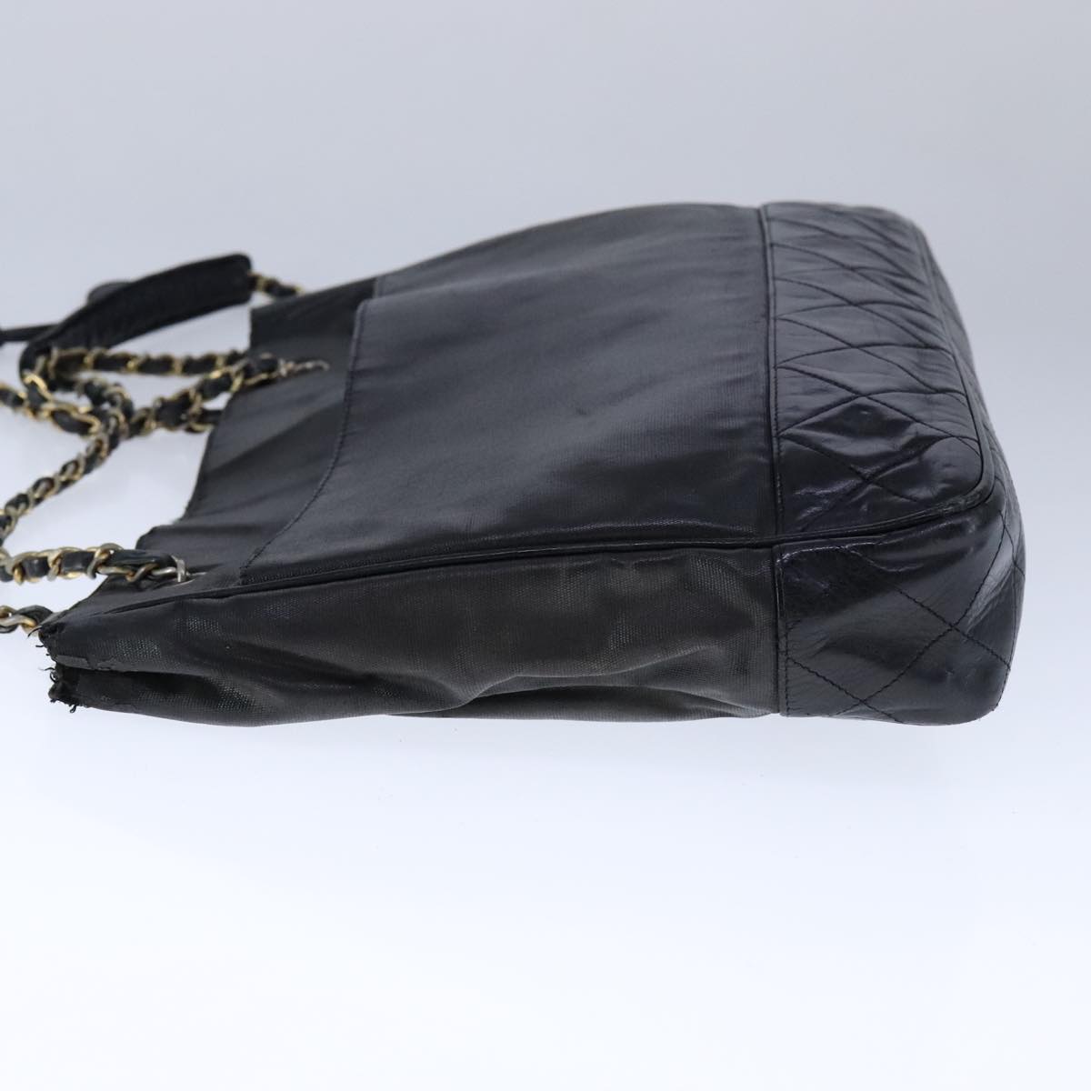 CHANEL Chain Tote Bag PVC Leather Black Gold CC bs21543