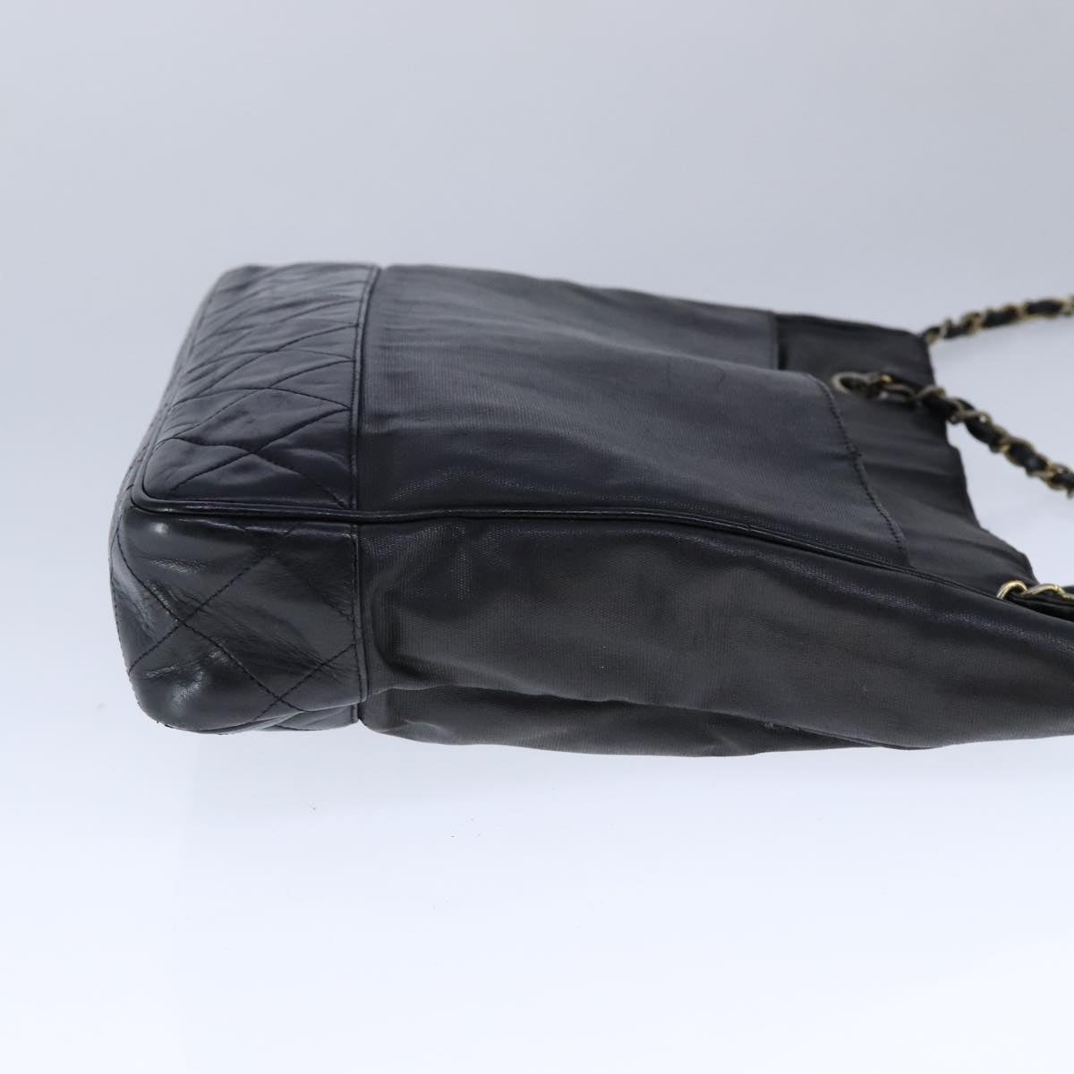 CHANEL Chain Tote Bag PVC Leather Black Gold CC bs21543