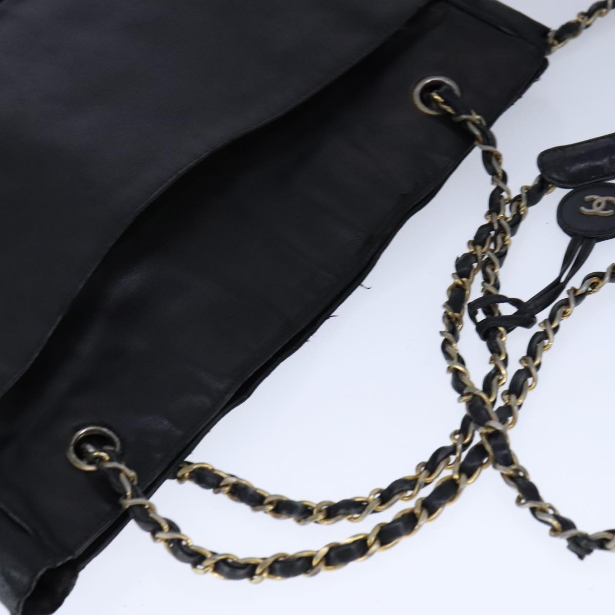 CHANEL Chain Tote Bag PVC Leather Black Gold CC bs21543