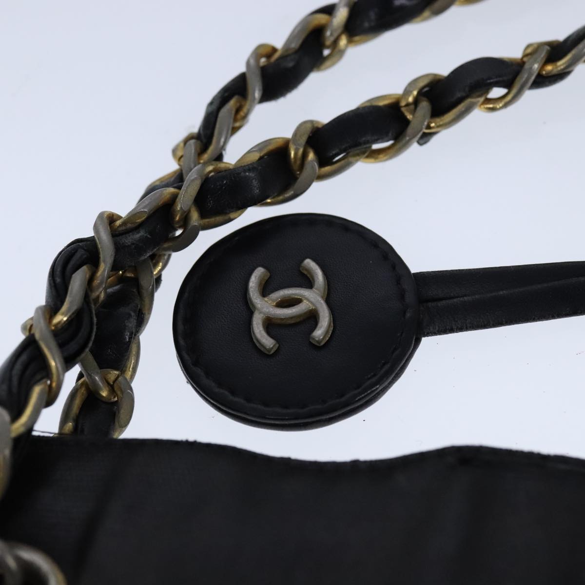 CHANEL Chain Tote Bag PVC Leather Black Gold CC bs21543