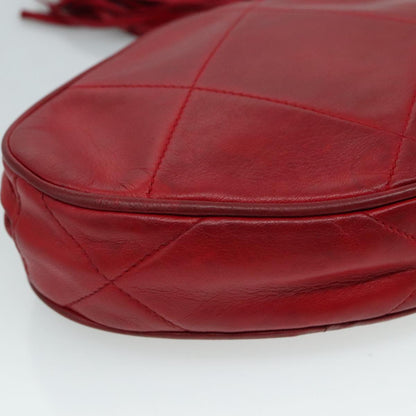 CHANEL Matelasse Pouch Lamb Skin Red CC bs21620