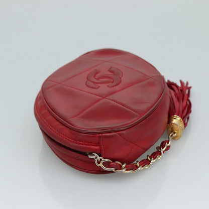 CHANEL Matelasse Pouch Lamb Skin Red CC bs21620