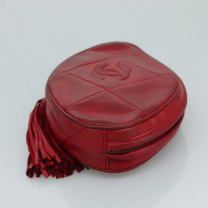 CHANEL Matelasse Pouch Lamb Skin Red CC bs21620