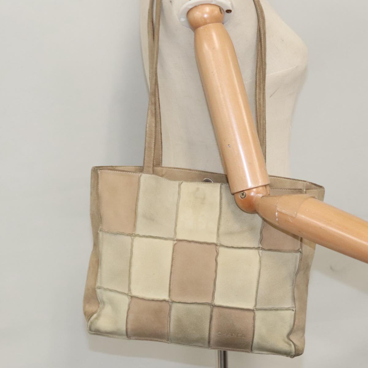 CHANEL Choco Bar line Tote Bag Suede Beige CC bs21624