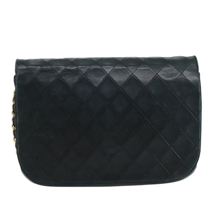 CHANEL Chain Matelasse Shoulder Bag Lamb Skin Navy Gold CC bs21661