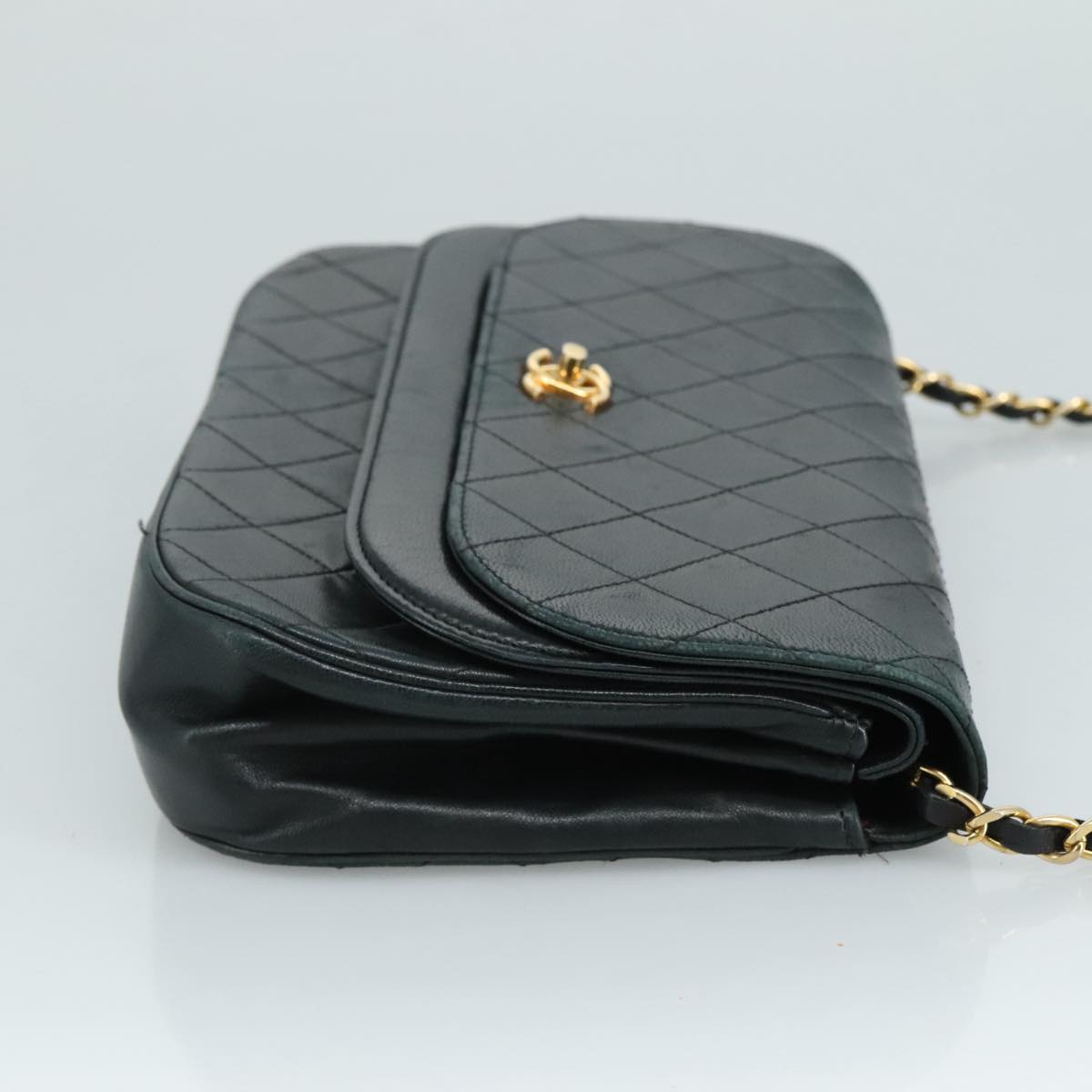 CHANEL Chain Matelasse Shoulder Bag Lamb Skin Navy Gold CC bs21661