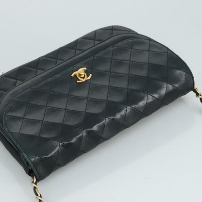 CHANEL Chain Matelasse Shoulder Bag Lamb Skin Navy Gold CC bs21661