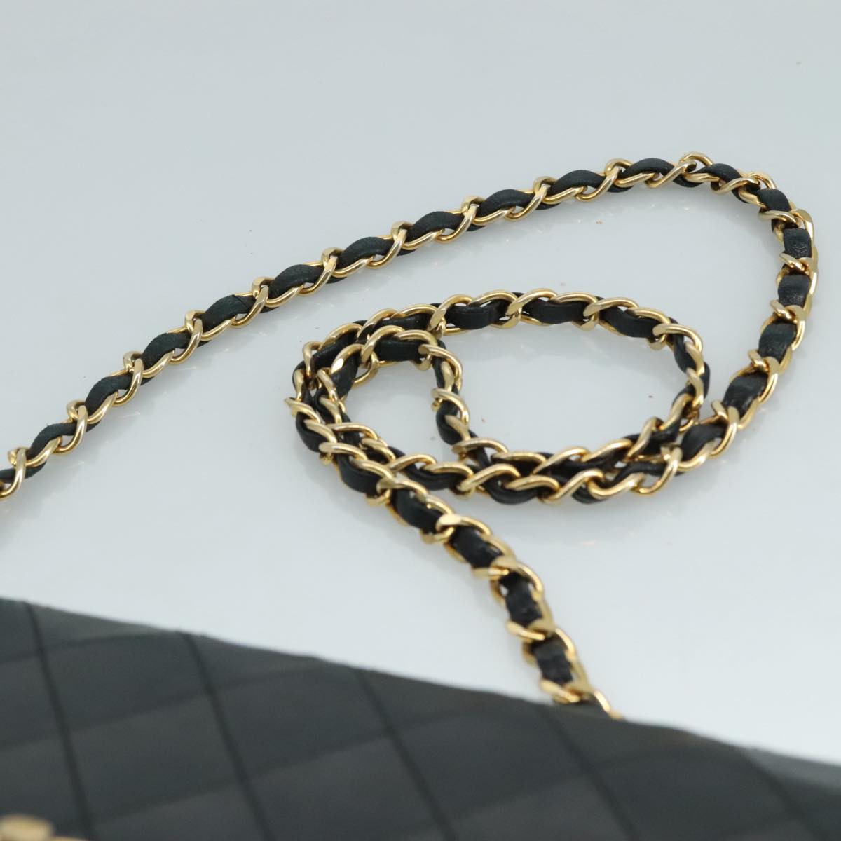 CHANEL Chain Matelasse Shoulder Bag Lamb Skin Navy Gold CC bs21661