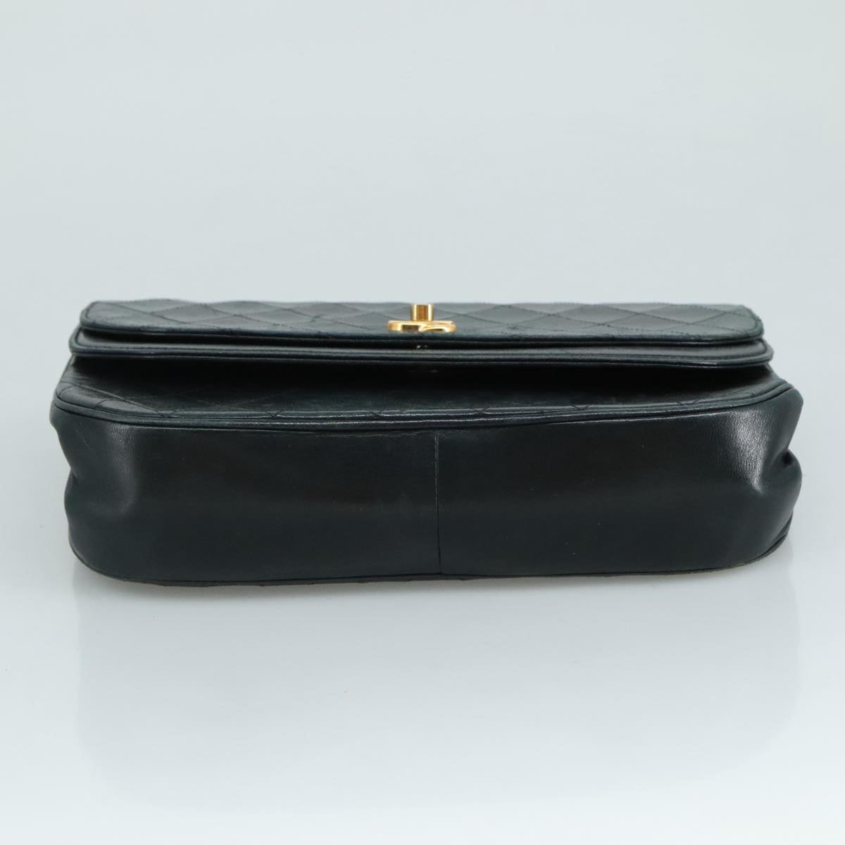 CHANEL Chain Matelasse Shoulder Bag Lamb Skin Navy Gold CC bs21661