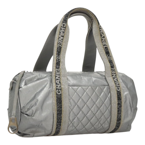 CHANEL Sports Hand Bag Coated Canvas Silver CC bs21669