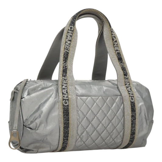CHANEL Sports Hand Bag Coated Canvas Silver CC bs21669