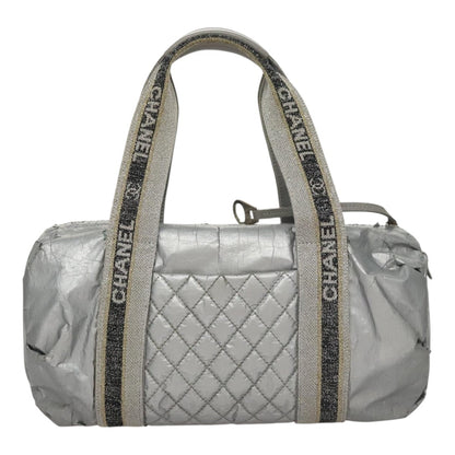 CHANEL Sports Hand Bag Coated Canvas Silver CC bs21669