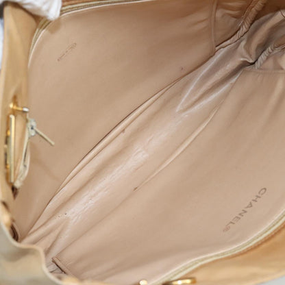 CHANEL Matelasse Chain Tote Bag Lamb Skin Beige Gold CC bs21670