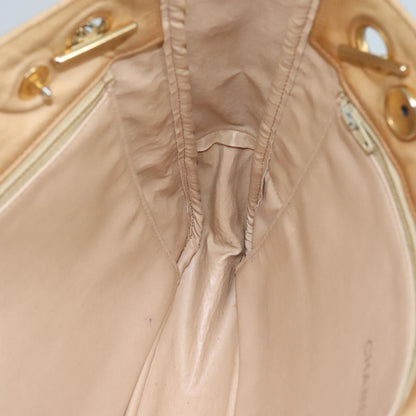 CHANEL Matelasse Chain Tote Bag Lamb Skin Beige Gold CC bs21670