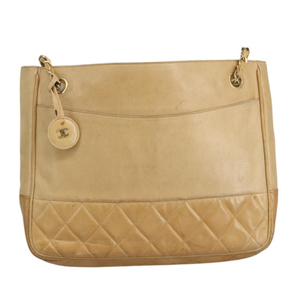 CHANEL Matelasse Chain Tote Bag Lamb Skin Beige Gold CC bs21670