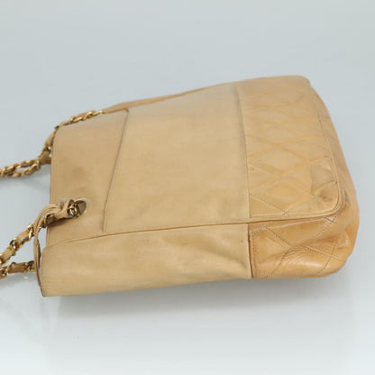 CHANEL Matelasse Chain Tote Bag Lamb Skin Beige Gold CC bs21670