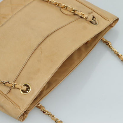 CHANEL Matelasse Chain Tote Bag Lamb Skin Beige Gold CC bs21670