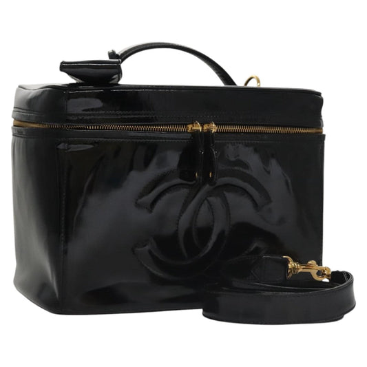CHANEL Vanity Pouch Patent leather 2way Black Gold CC bs21681