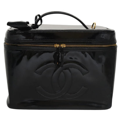 CHANEL Vanity Pouch Patent leather 2way Black Gold CC bs21681