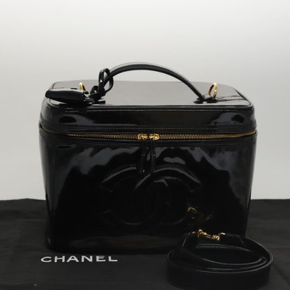 CHANEL Vanity Pouch Patent leather 2way Black Gold CC bs21681