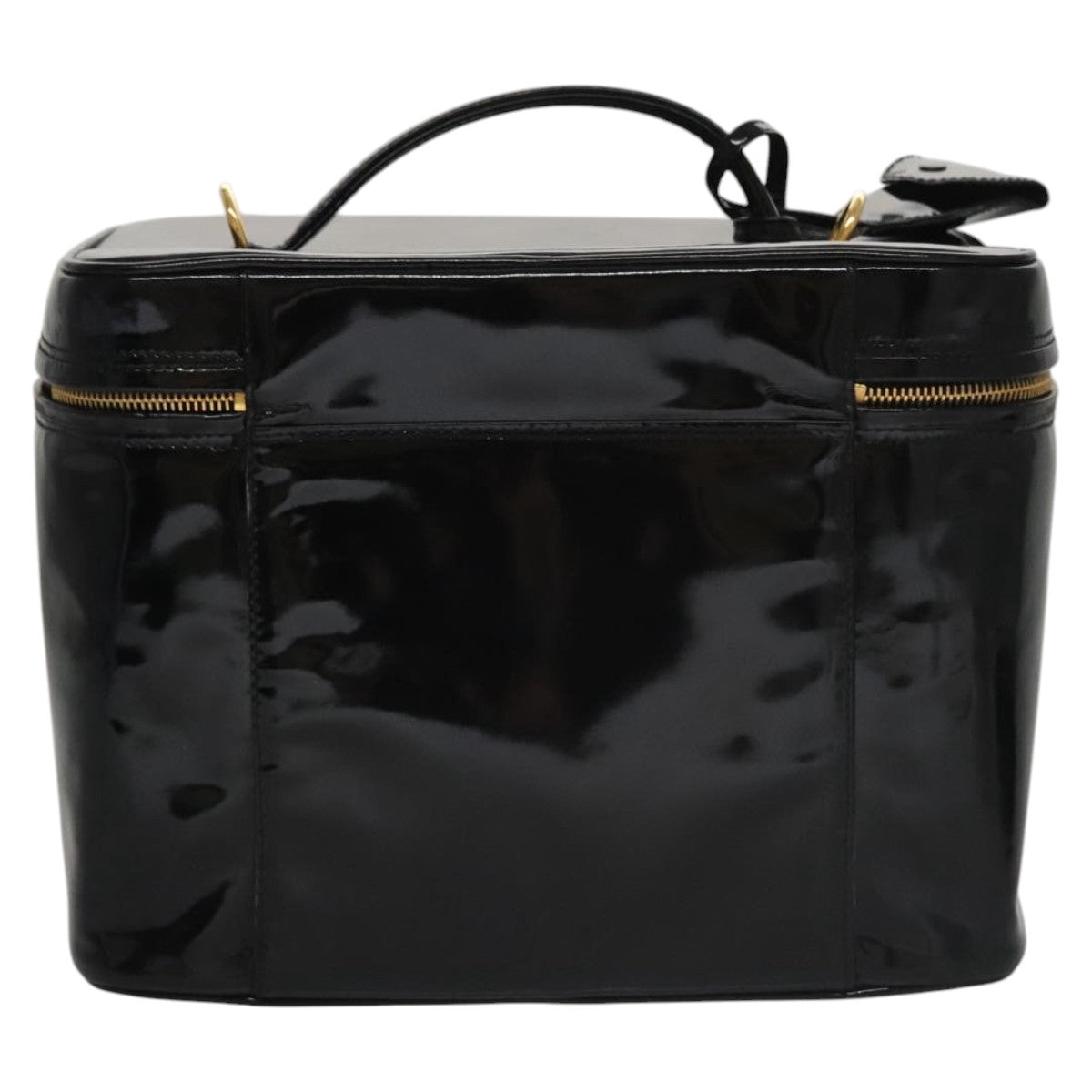 CHANEL Vanity Pouch Patent leather 2way Black Gold CC bs21681