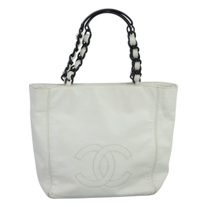CHANEL Tote Bag Lamb Skin White CC bs21711