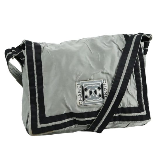 CHANEL Sports Shoulder Bag Nylon Silver CC bs21716