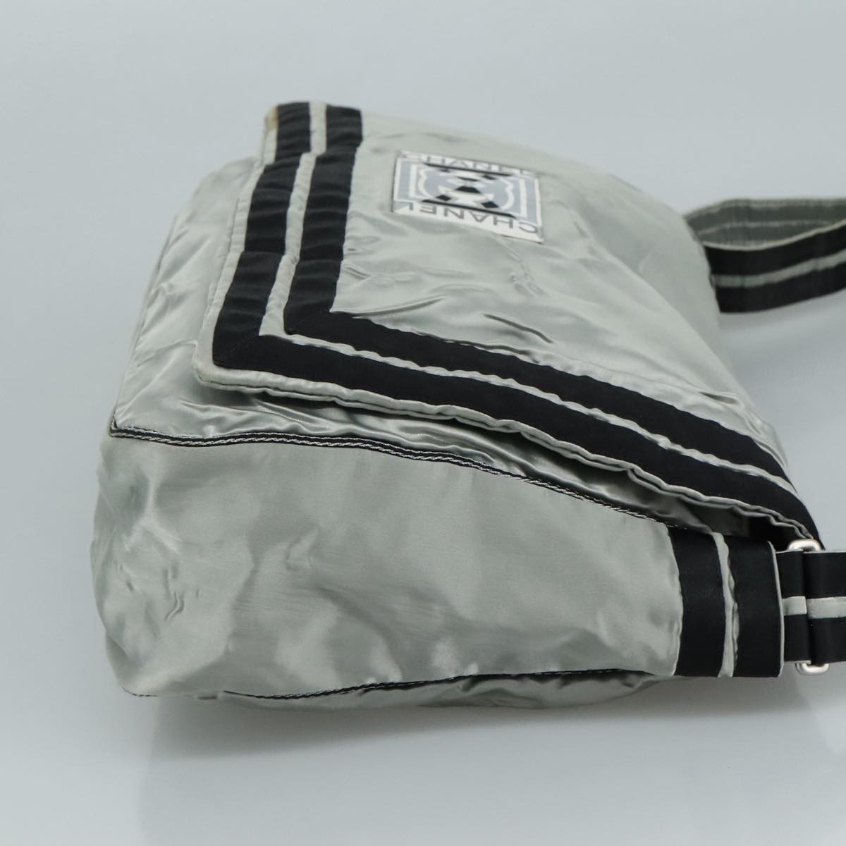 CHANEL Sports Shoulder Bag Nylon Silver CC bs21716