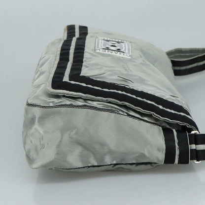 CHANEL Sports Shoulder Bag Nylon Silver CC bs21716