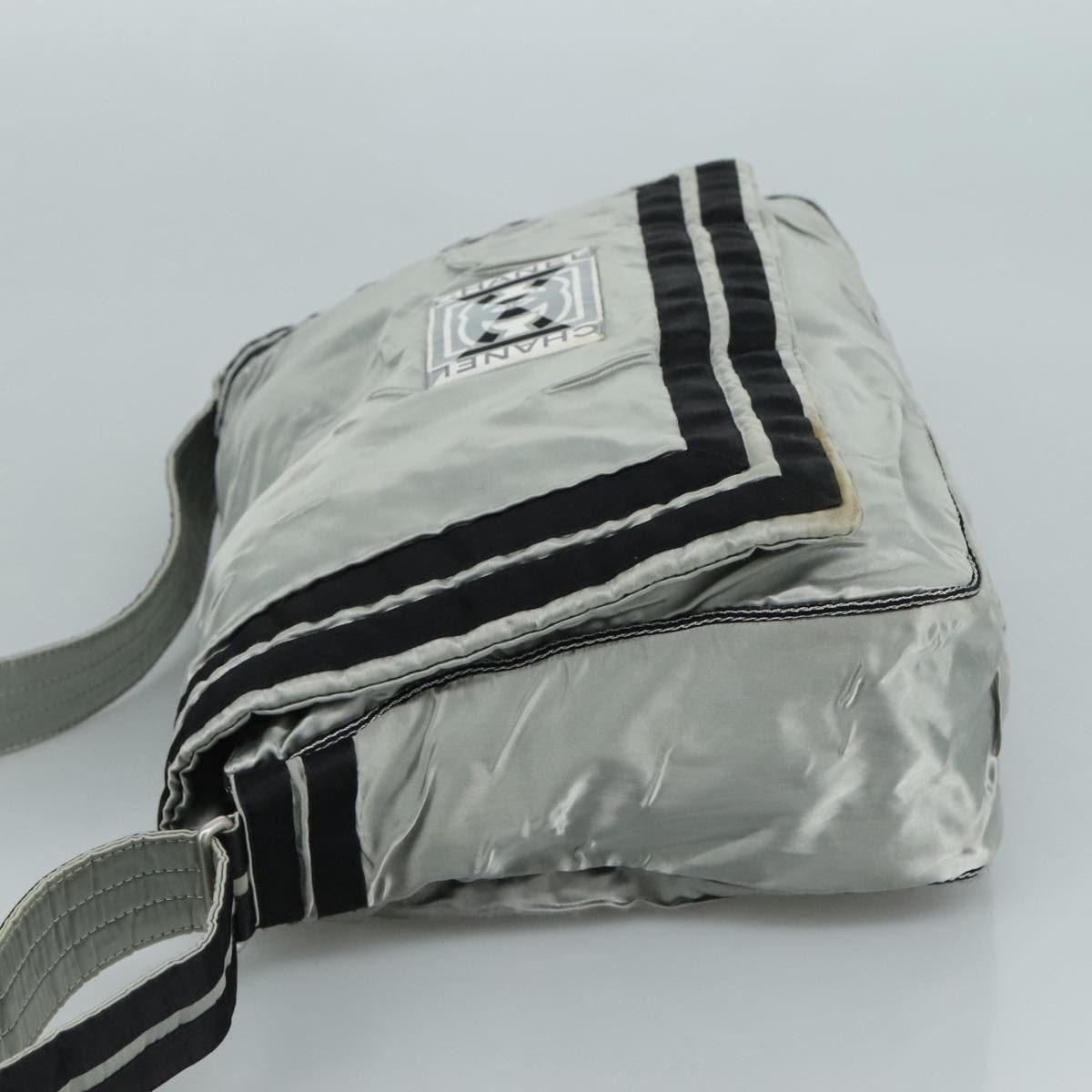 CHANEL Sports Shoulder Bag Nylon Silver CC bs21716