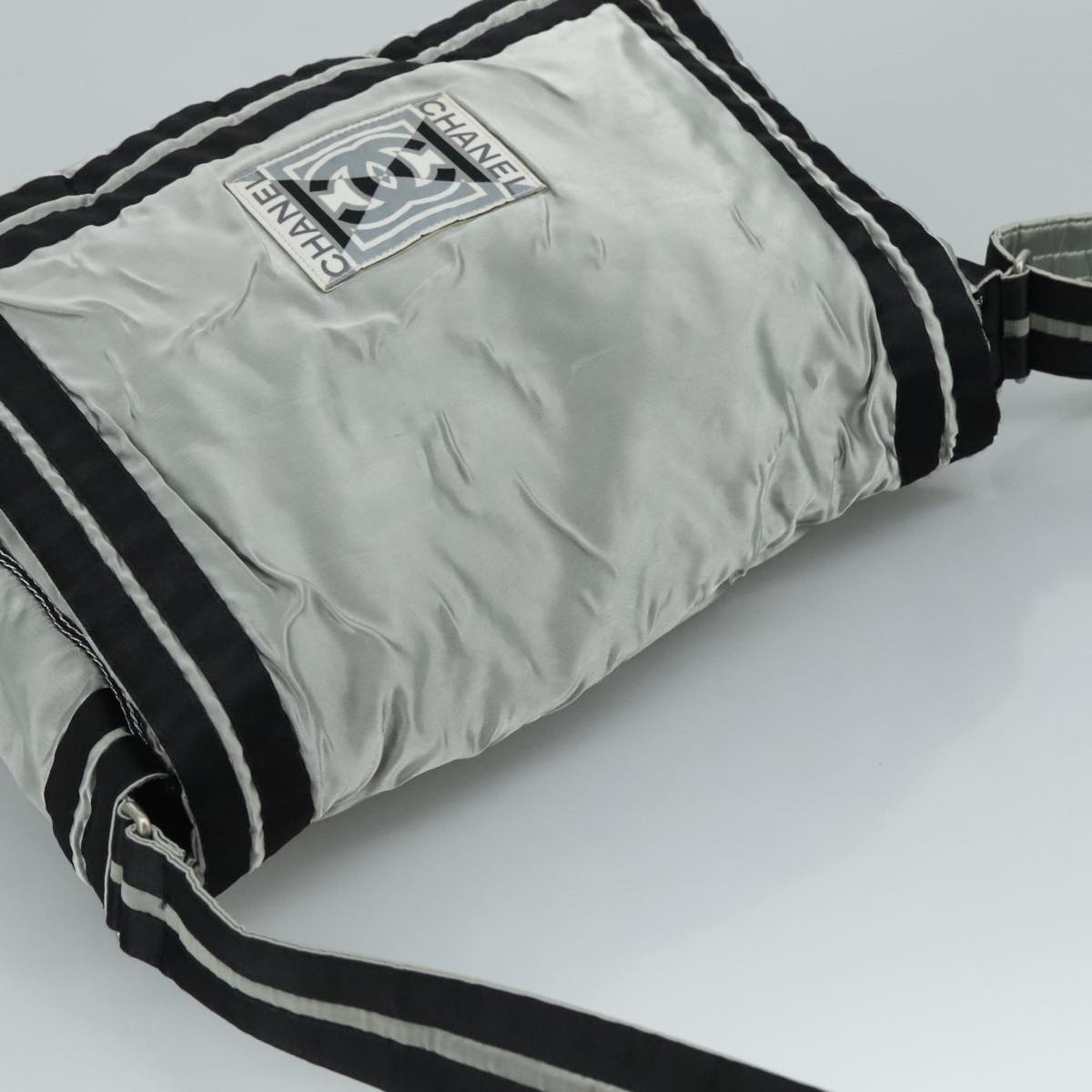 CHANEL Sports Shoulder Bag Nylon Silver CC bs21716
