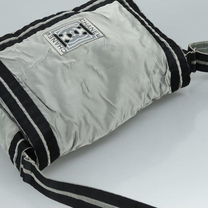 CHANEL Sports Shoulder Bag Nylon Silver CC bs21716