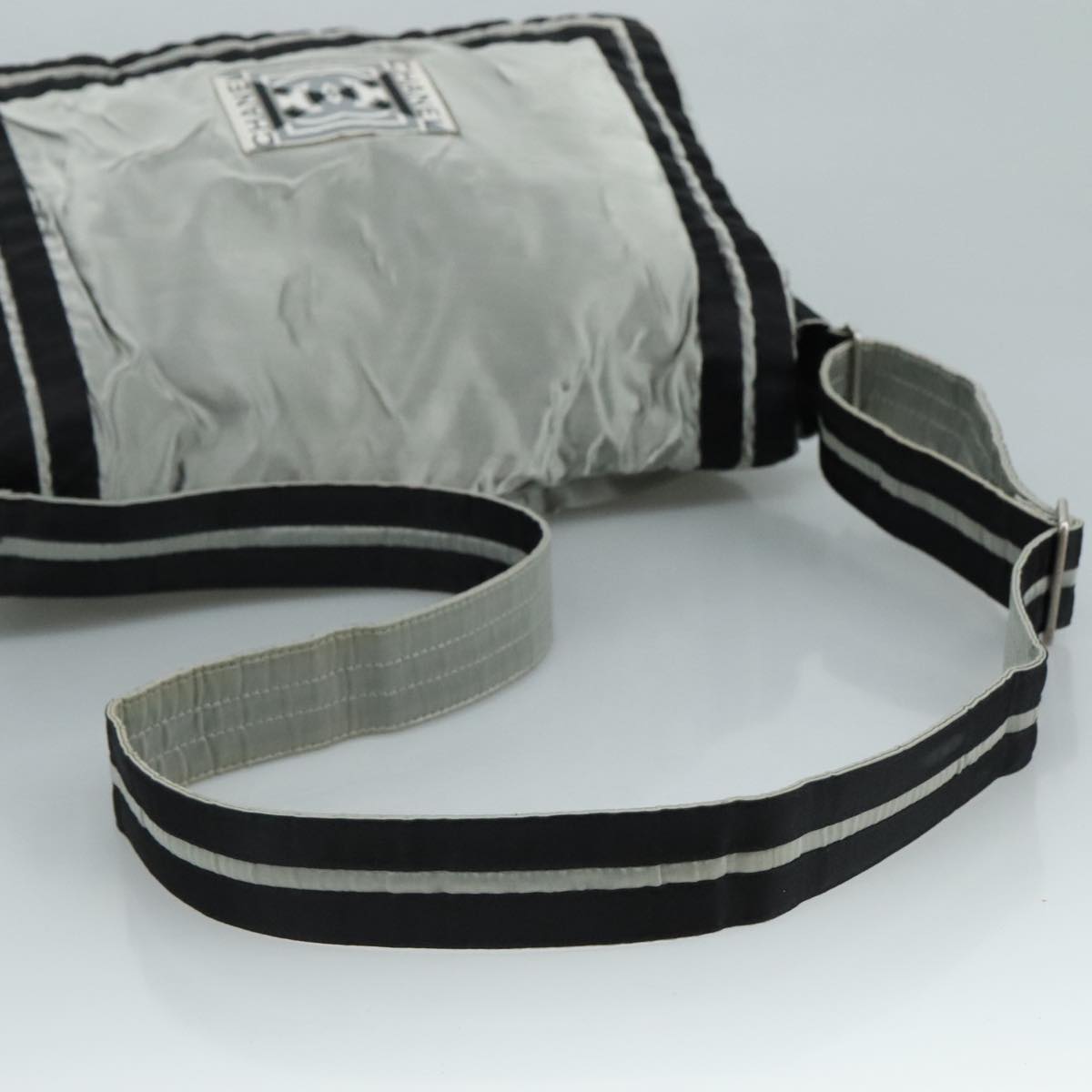 CHANEL Sports Shoulder Bag Nylon Silver CC bs21716