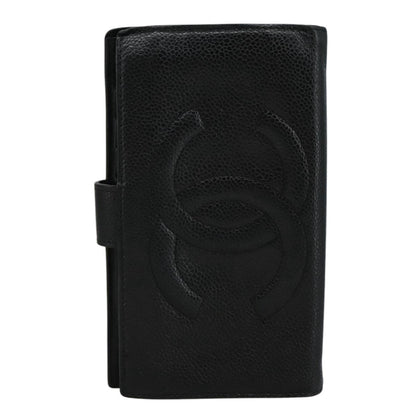 CHANEL Long Wallet Caviar Skin Black CC bs21729