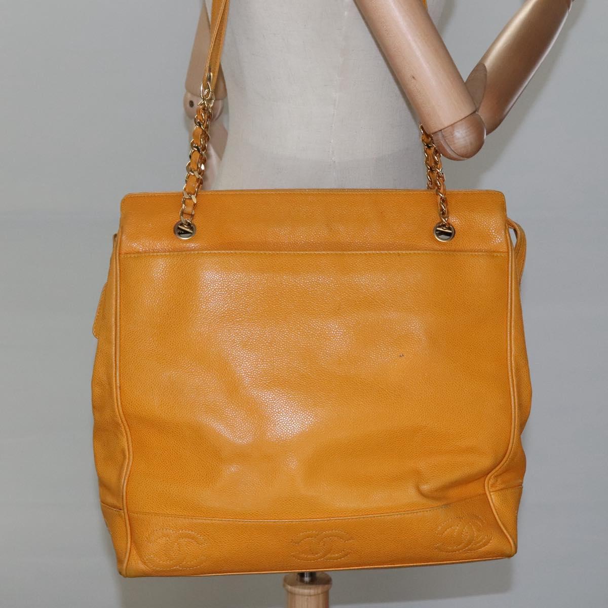 CHANEL Chain Shoulder Bag Caviar Skin Yellow CC bs21807