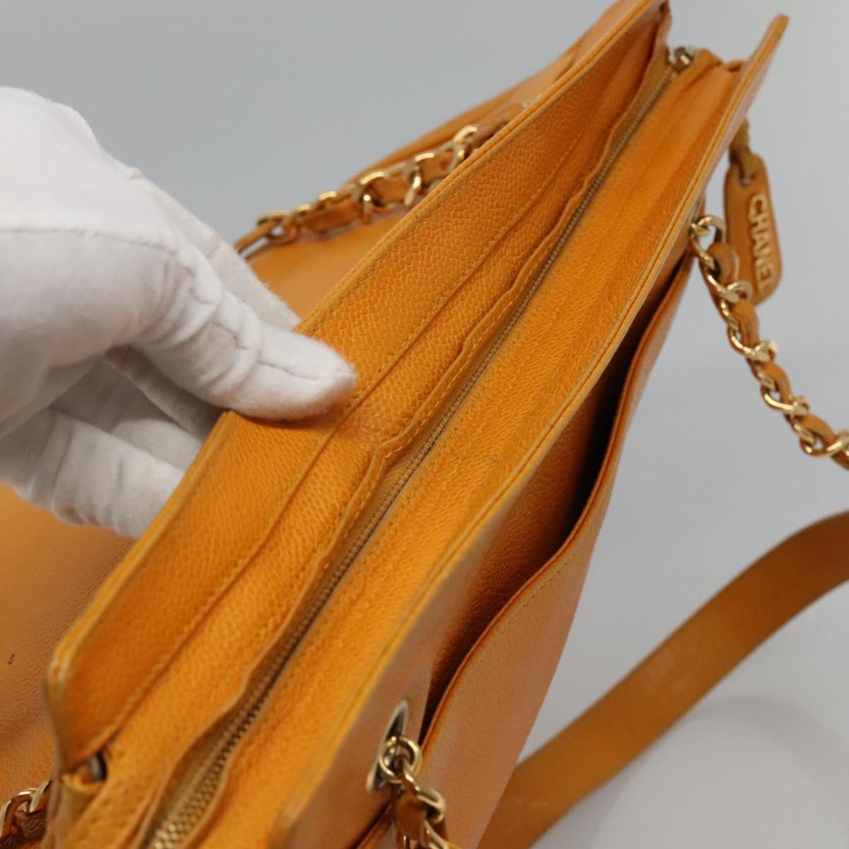 CHANEL Chain Shoulder Bag Caviar Skin Yellow CC bs21807