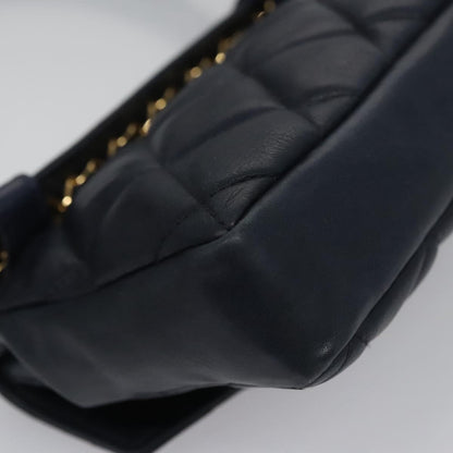 CHANEL Matelasse Chain Waist bag Lamb Skin Navy Gold CC bs21834