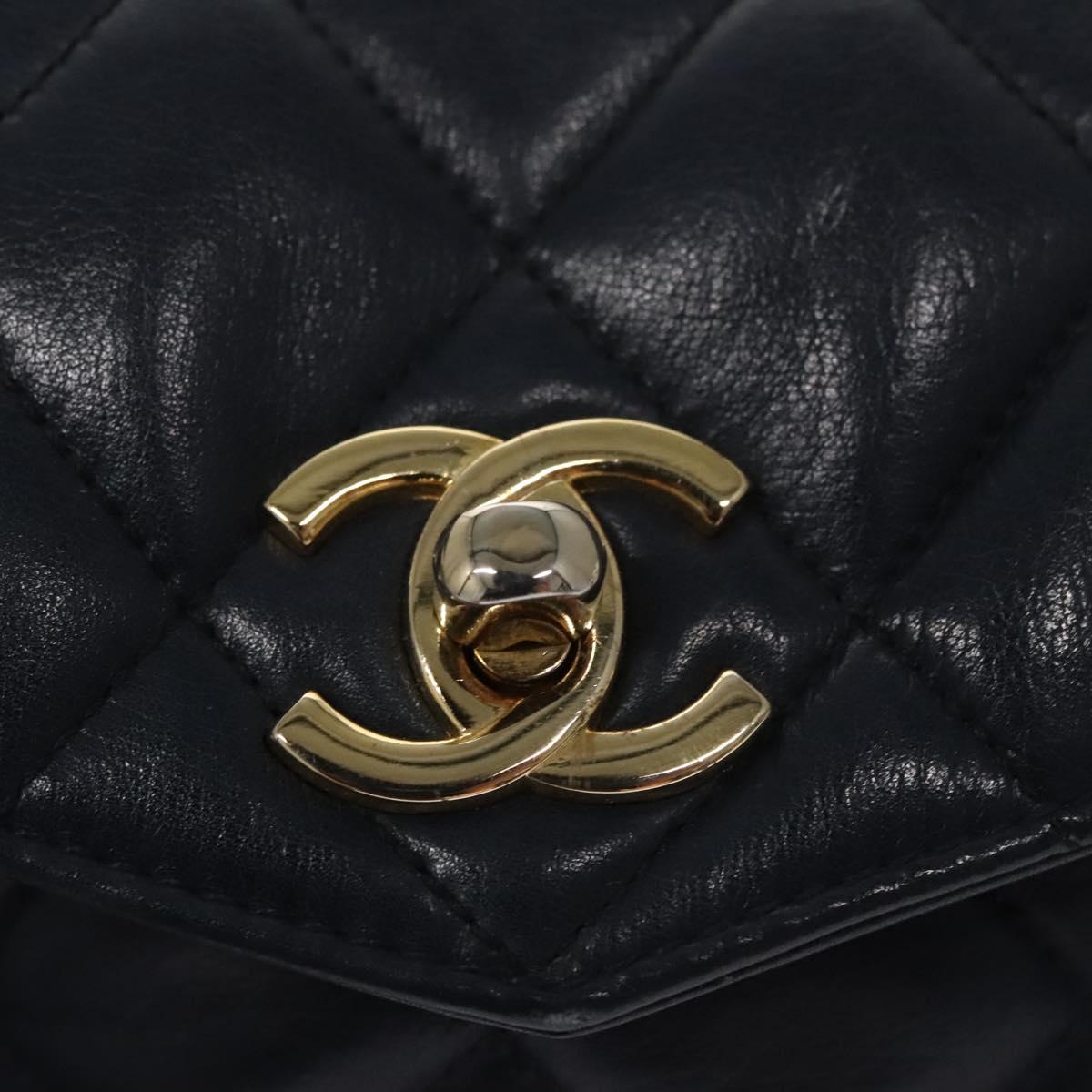 CHANEL Matelasse Chain Waist bag Lamb Skin Navy Gold CC bs21834