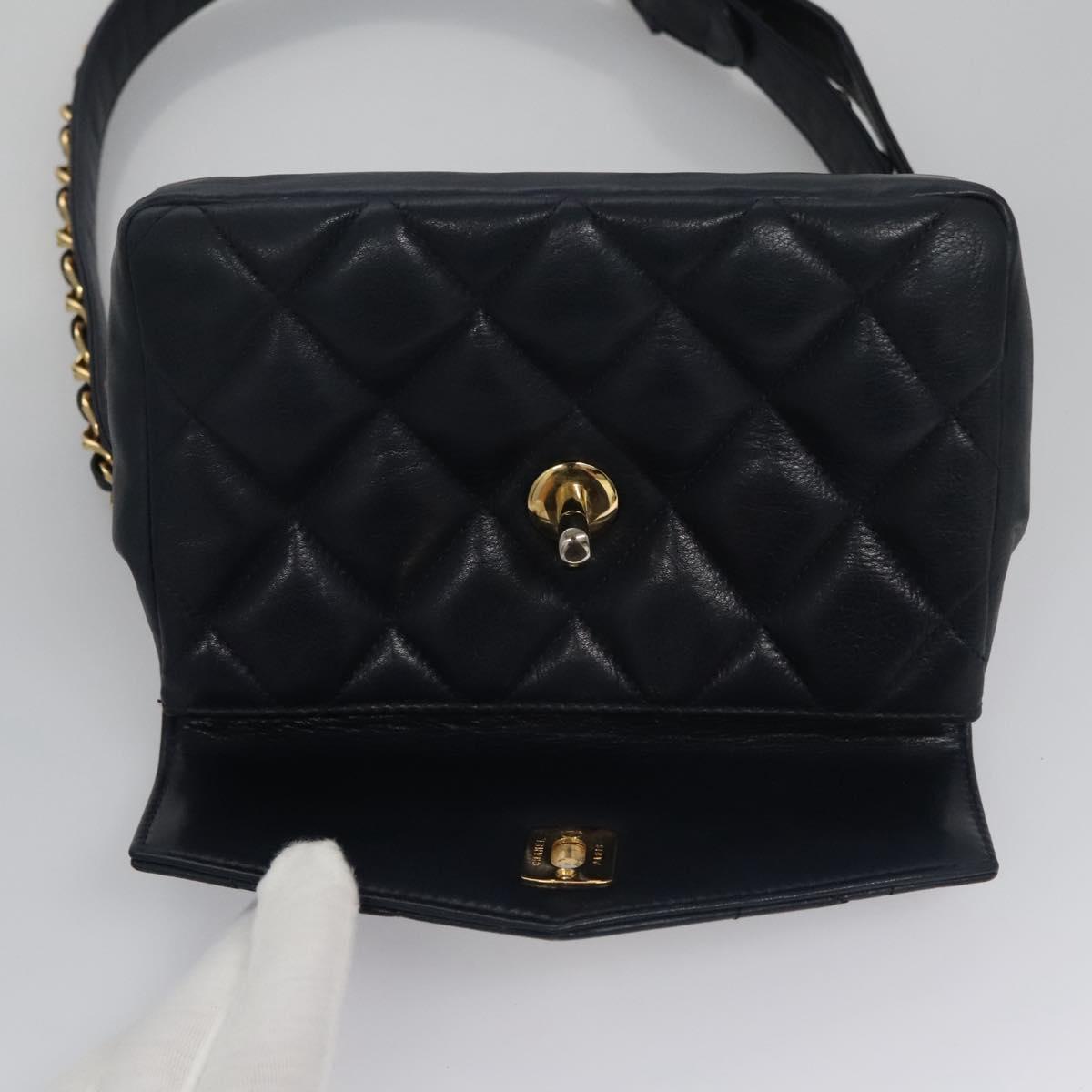 CHANEL Matelasse Chain Waist bag Lamb Skin Navy Gold CC bs21834