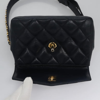CHANEL Matelasse Chain Waist bag Lamb Skin Navy Gold CC bs21834