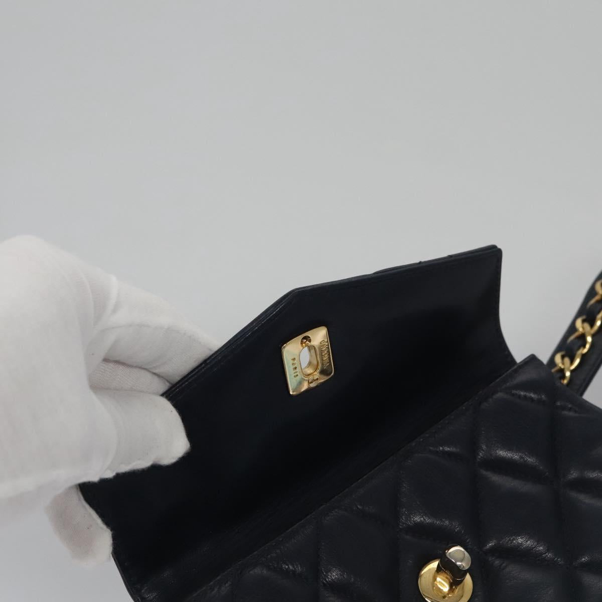 CHANEL Matelasse Chain Waist bag Lamb Skin Navy Gold CC bs21834