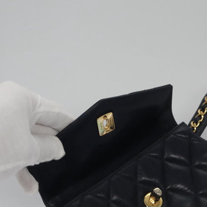 CHANEL Matelasse Chain Waist bag Lamb Skin Navy Gold CC bs21834