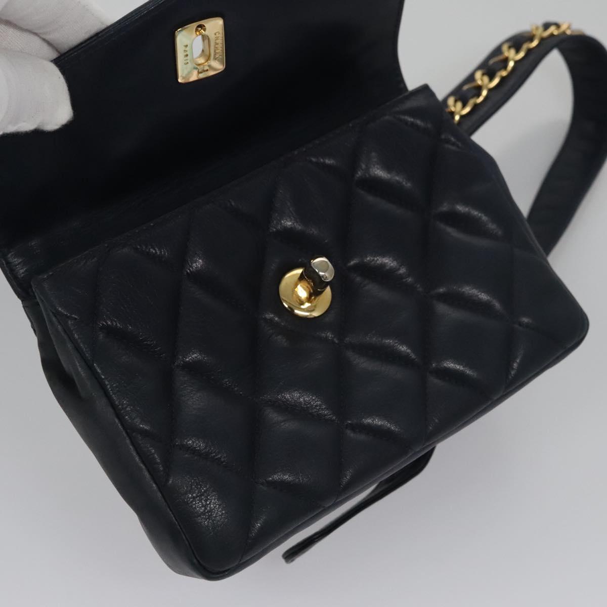 CHANEL Matelasse Chain Waist bag Lamb Skin Navy Gold CC bs21834